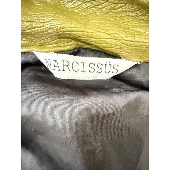 Narcissus Olive Green Faux Leather Hooded Jacket w/ Zip Closure & Drawstring Hem - Picture 3 of 12